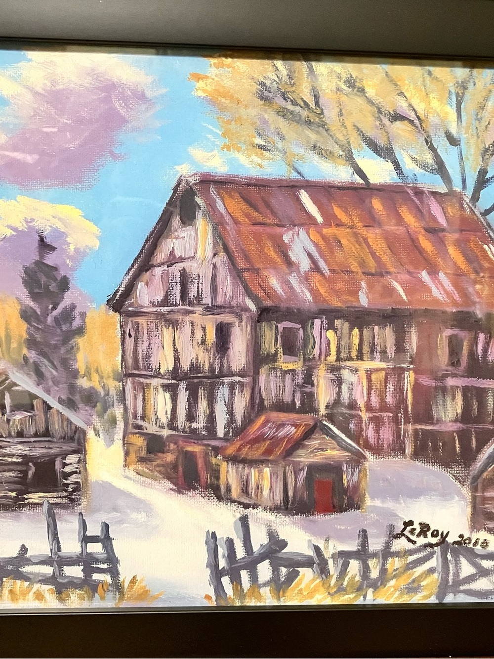 Vintage New Brunswick Barn Oil on Canvas Signed in Original Frame